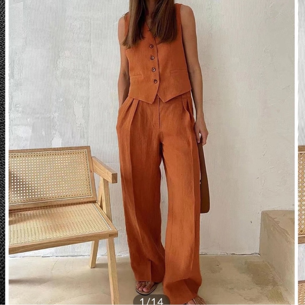 NWT COMMENSE Orange Pants & Vest Set - Picture 2 of 7